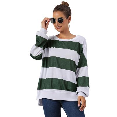 China Anti-pilling Women's Round Neck Elbow Patch Color Block Stripe Shirt Tops for sale