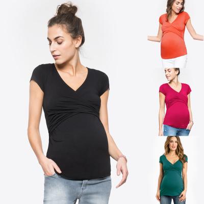 China Breathable Casual Maternity Tops Custom Wholesale White Maternity T Shirts Nursing Tops Feeding Maternity for sale