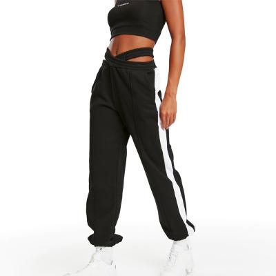 China Anti-wrinkle contrast color sports pants loose double waist pants casual trousers for women for sale