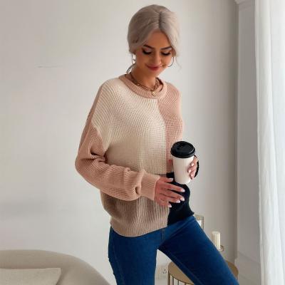 China Breathable Fashion Autumn Winter Loose Knitted Knitwear Patchwork Sweater Women Sweater Women Colorblock Sweater for sale