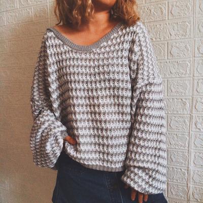 China Striped Autumn Breathable Ladies Knit Sweater Custom Women Sweater V Neck Knitwear Oversized Sweater for sale