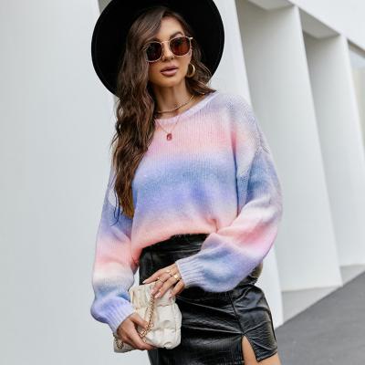 China Ins Style Breathable Lazy Gradient Knit Top Pullover Sweater Multi Colored Furry Sweater Plus Velvet Sweater for sale