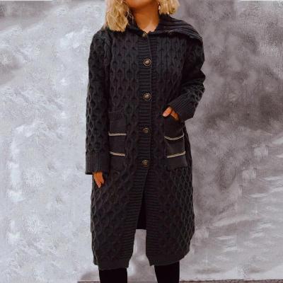 China Breathable Vintage Twist Sweater Jacket Women Knitwear Single Breasted Cardigan Sweaters With Pockets for sale