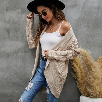 China Spring Drop Breathable Women Turn Down Collar Knit Long Cardigan Sweater Mid Length Coat Cardigan Sweater for sale