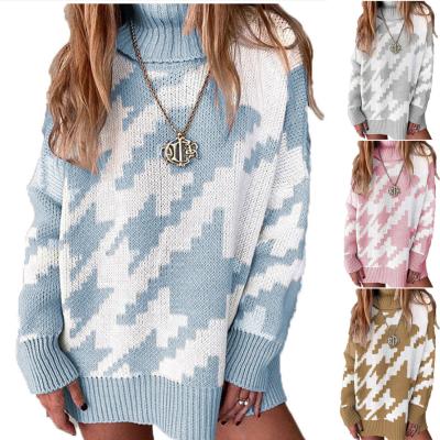 China Retro Breathable Turtle Neck Loose Mid Length Warm Knitted Sweater Women Vintage Sweater Pullover Sweater for sale