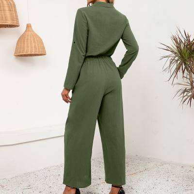 China QUICK DRY Military Green Long Sleeve OEM Breasted Overalls Drawstring And Pocket Casual Women One Piece Women for sale