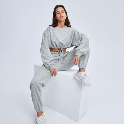 China Fashion Short Casual Sportswear Sweatsuit Sweatpants Rope Blouse Suit Breathable Customized Two Piece Women Tracksuit for sale