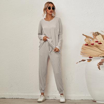 China Solid Color Breathable Suit Long Sleeve Loose Casual Pajamas Pajamas For Women Set for sale