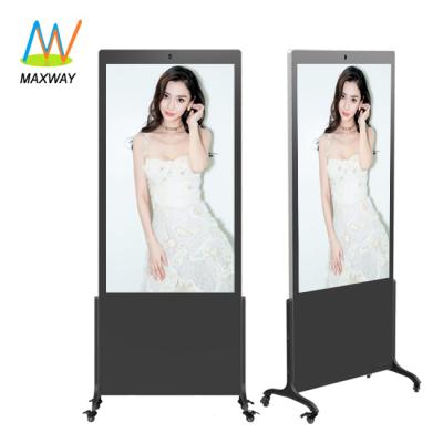 China 55 Inch Indoor Slim Design Portable TV Floor Stand Advertising Digital Signage Kiosk Totem With Wheels for sale