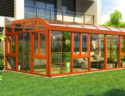 China Garden prefab aluminum frame low sunroom green glass house for sale