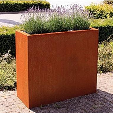 China CLASSIC Custom Shape Laser Cut Geometric Long Square Garden For Corten Steel Flower Pot Holder Planter for sale