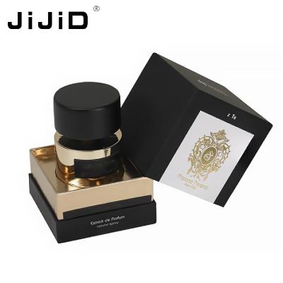 China Recycled Materials JiJiD Special Paper Black Lid Perfume Hinged Luxury Packaging Box For Bottles for sale