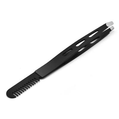 China Eyebrow Factory Direct Black Stainless Steel Eyebrow Tweezers With Comb for sale