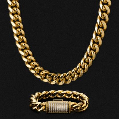 China Hiphop Hip Hop Miami 22inch 18mm Gold PVD Plating Stainless Steel Link Chain Cuban Necklace for sale