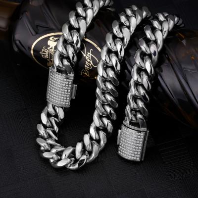 China Hiphop Hip Hop Jewelry 14k 18k White Gold Plated Cuban Link Chain Stainless Steel Necklace Men for sale