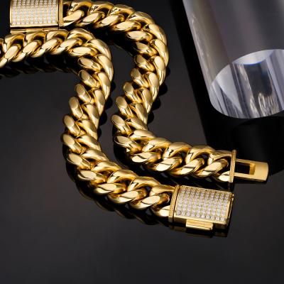 China Hiphop 18-26inch Customize Length 14k 18k Gold Plated Mens Stainless Steel Cuban Chain Necklace for sale