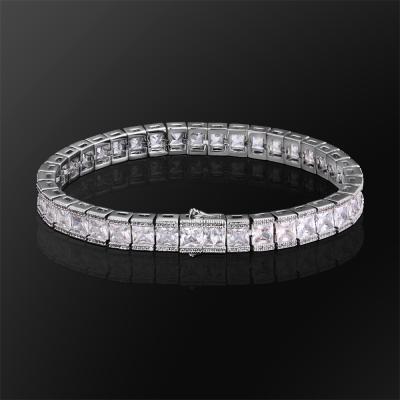 China Hiphop 8mm White Gold Plated Iced Out Sliver Diamond Tennis Men's Bracelet Princess Cut Cubic Zirconia for sale