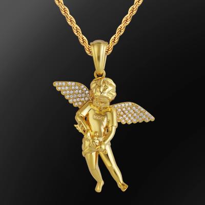 China CLASSIC Custom Hip Hop Jewelry 14k 18K Gold Plated Iced Out Diamond Crystal Angel Charm Pendant Necklace for sale