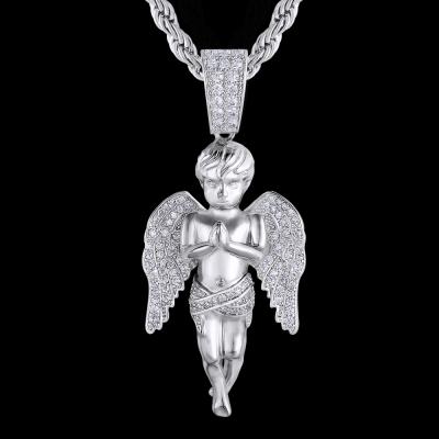 China Baby Wing Cute Cherubic Guardian Cupid Angel Pendant Necklace Iced Cubic Cubic Zirconia CLASSIC Custom Chain for sale