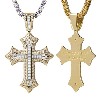 China CLASSIC Hip Hop CZ Diamond Iced Out 14K Gold Plated Cross Pendant Necklace Charms for sale