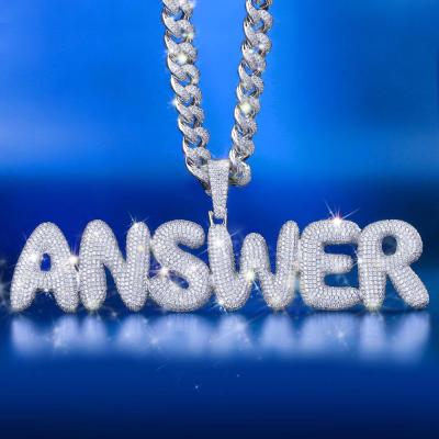 China Personalized CLASSIC Iced Out Silver Diamond CZ Letter Initial Custom Name Pendant Necklace for sale