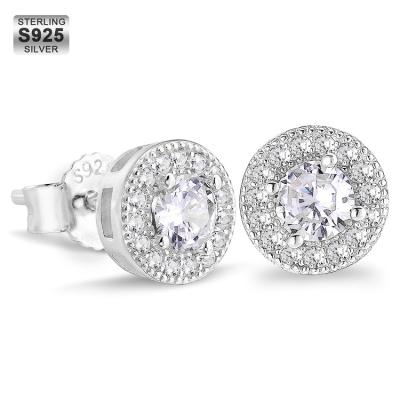 China CLASSIC Hip Hop Jewelry S925 Silver White Gold Iced Out Round Shape CZ Diamond Aretes Stud Earring for sale