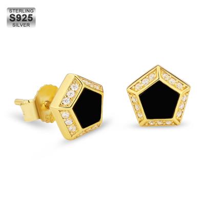 China CLASSIC Hip Hop 18K 5A Sterling Silver CZ Gold Plated Polygon Stud Earring for sale