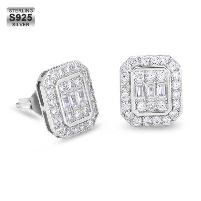 China Wholesale Amazon 18k Gold Sterling Silver Iced CZ CLASSIC White Stone Micro Pave Square 3D Zircon Mens Stud Earrings for sale