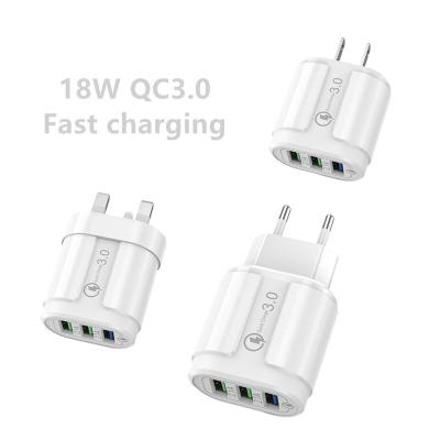 China Fireproof New Arrival 3 Port USB 18W QC3.0 Mode Phone Charger Backup Main Charger For Mobile Phone for sale