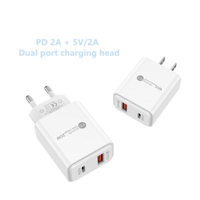 China High Speed ​​Type C PD 20w Fast Charger, Original Fast Charging Type-C PD 18w 20w Dual Cable Smart Match Fast Charging USB C Wall Chargers Charger for sale