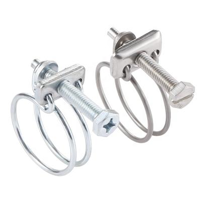 China Galvanized Steel Adjustable Pipe Clamp Tube Double Rings Double Rings Wires Pipe Clamp for sale