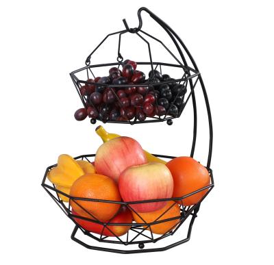 China Sustainable Hot Selling Amazon 2 Tier Folding Fruit Basket Bowl With Banana Tree Hanger for sale