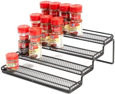 China 4 Tier Spice Rack Organizer Step Shelf Countertop Sustainable Spice Storage Rack, For Buffet Cupboard Pantry, Metal, Black for sale