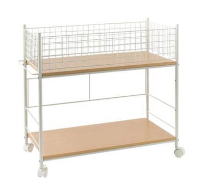 China Whit Wood Shelf Serving Cart, 2 Tier Storage Rectangle Dividing Cart for Kitchen, Living Room, Warehouse for sale