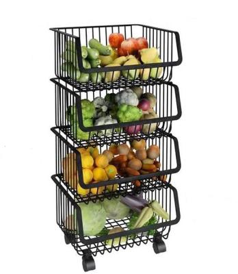 China Kitchen Cart Service Rack 1,2,3,4-Tier Sustainable Stackable Rolling Metal Wire Basket Storage Rack, Mobile Muti-Layer Storage Rack for sale