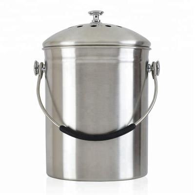 China 1.3Gallon Stainless Steel Compost Bucket / Vegetable Garden Compost Bin 2 Sustainable Smell Free Absorbing Filters Included for sale