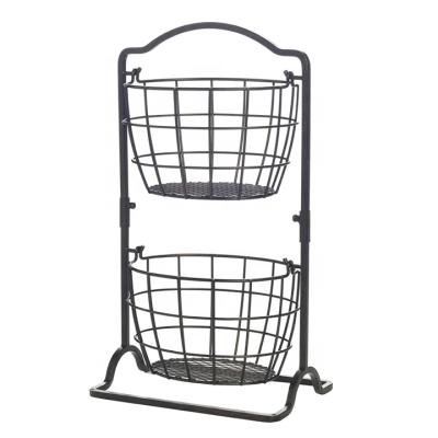 China Sustainable 2 Tier Metal Basket Rack, Mini Countertop Fruit Basket Storage Basket Rack For Kitchen, Bathroom for sale