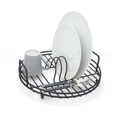 China Sustainable Circular Dish Drainer Black / Round Dish Kitchen Draining Dish Drying Rack for sale