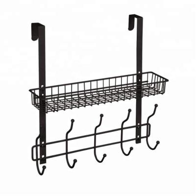 China Viable Over The Door Hanger Hook Shelf Organizer 5 Hooks With Basket Storage Rack for sale