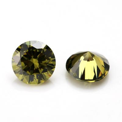 China High Quality Olive Color Round Brilliant Cut Cubic Zircon Gems Wholesale Price Trendy Zircon Keliji For Jewelry Accessories for sale