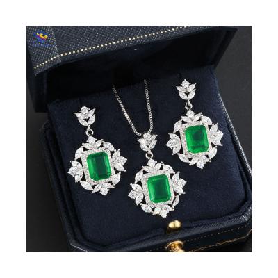 China Wuzhou CLASSIC supplier wholesale green color pendant gold plated copper jewelry sets with decoration for gift party and wedding for sale