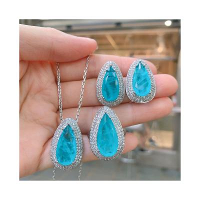 China FASHIONABLE supply paraiba manufacturers keliji pendant gold plated copper ring jewelry sets for gift party and wedding for sale