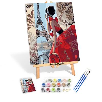 China New Elegent Classical/Postmodern Lady in Paris Eiffel Tower DIY Painting By Numbers Oli Art Painting Decoration for sale