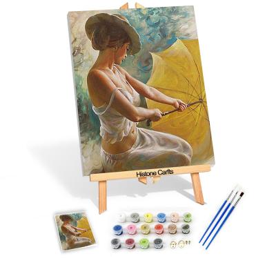 China Classical The Girl With The Umbrella DIY Oil Painting By Numbers, Sexy Lady Closing The Umbrella Picture Design Oil Painting By Number Decor for sale