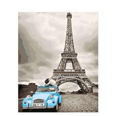 China New Classic/Postmodern Oil Painting By Numbers Car And Eiffel On Canvas With Frame For Adult For Kits And Home Decor for sale