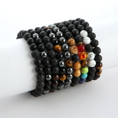 China CLASSIC Natural White Howlite Turquoise and Black Lava Stone Bead Bracelet Natural Round Beads Bracelet for sale