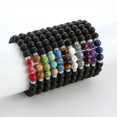 China CLASSIC 8mm Chakras Stone Mens Bead Bracelet Natural Stone Bead Bracelet Natural Stone Lava Beads Bracelet for sale