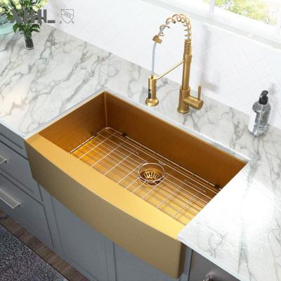 China Without Faucet Handmade Sinks Drop In Apron 304 Stainless Steel Front Farmhouse Sink Single Bowl Kitchen Sink for sale