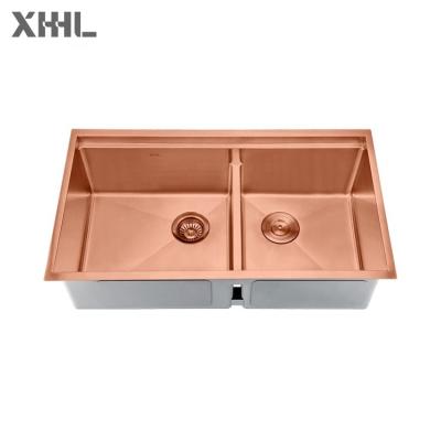 China Without Faucet 32 ​​nch Undermount Double Bowl Sink Zero Spokes Stainless Steel Handmade Kitchen Sink for sale