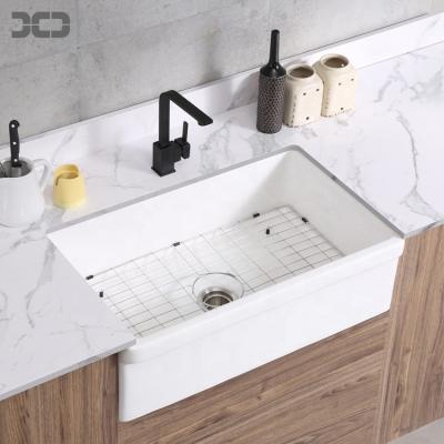 China Contempo Apronless Front Single Bowl Kitchen Sink Faucet with Protective Bottom Grid and Strainer in White for sale